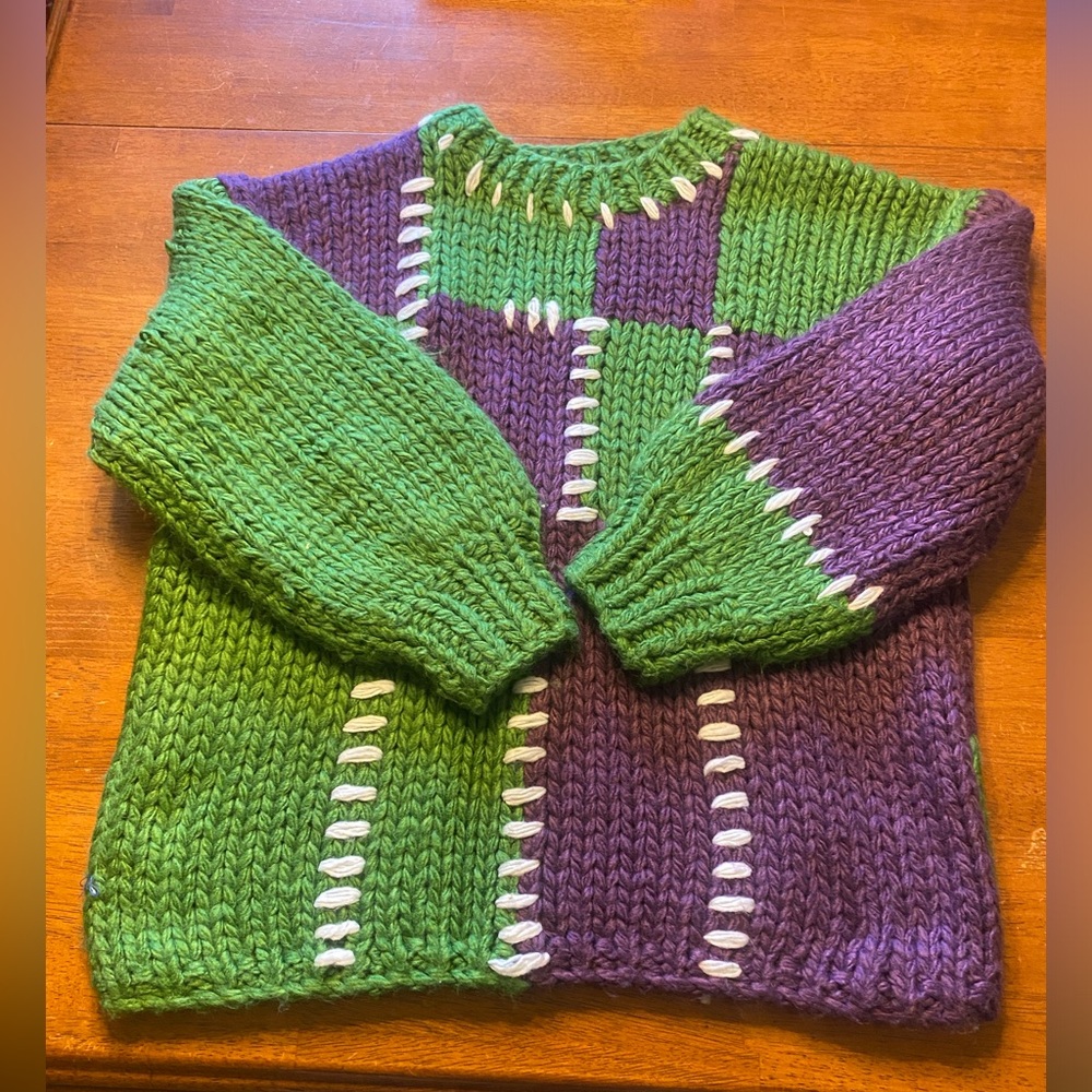 POL Chunky Colorblock Green & Plum Knit Sweater - Picture 5 of 10
